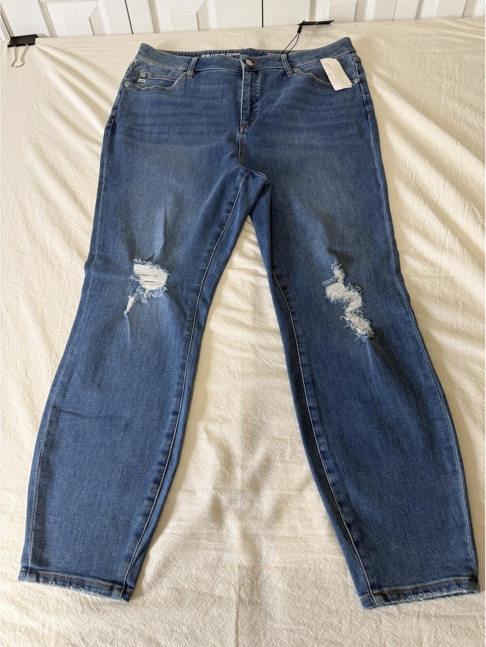 For Luv Of Denim Jeans Womens 16 Blue Medium Wash High Rise Skinny Distressed